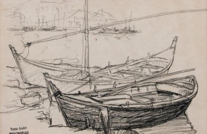 André BERONNEAU (1886/96-1973) Barques sur la plage.
Dessin au crayon, cachet de...