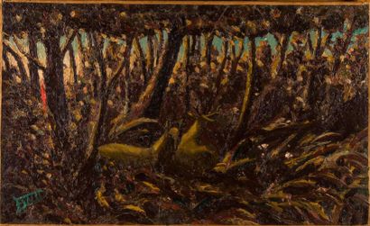 Ferdinand DESNOS (1901-1958) Cerf et biche dans un sous-bois.
Huile sur toile, signée...
