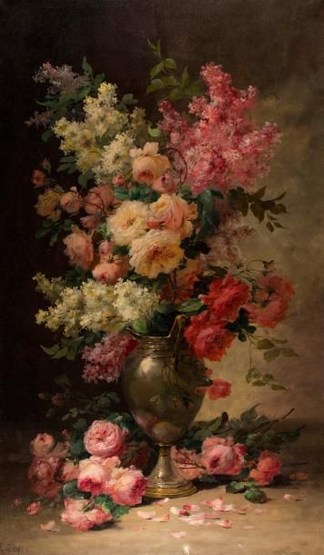 GODCHAUX (XIXème-XXème) Vase fleuri.
Huile sur toile.
147 x 89 cm.