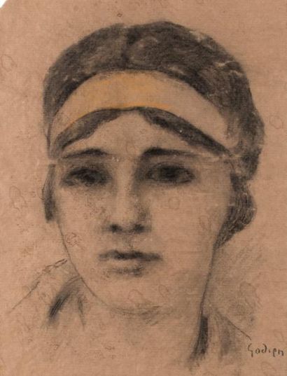Adrien GODIEN (1873-1949) Portrait de femme.
Dessin au crayon, signé en bas à droite.
26...