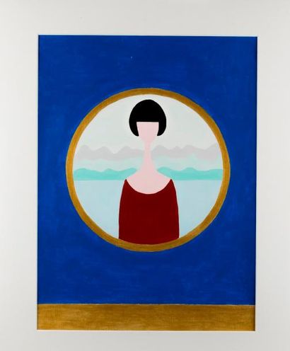 null ENZO. "Donna nel cercho" de la série Donne. Acrylique sur papier. 40x30 cm....