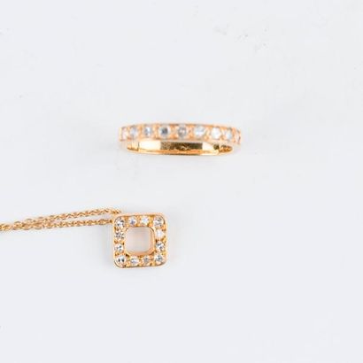 null Parure bague et pendentif en or jaune 750 millièmes (18 K) ornée de diamants...