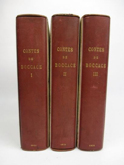 BOCCACE. Contes. Paris, Le Vasseur, 1931. 3 volumes in-4°, veau cerise, plats richement...