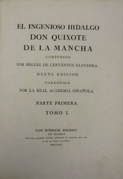CERVANTÈS (M. DE). El Ingenioso Hidalgo Don Quixote de La Mancha. Madrid, Joaquin...