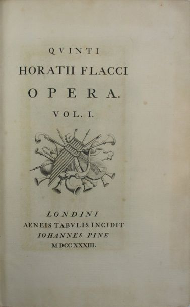 [HORACE]. Opera. Londres, Pine, 1733-37. 2 volumes in-8, maroquin vert, dentelle...