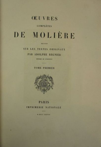 MOLIERE. Oeuvre complètes. Paris, Imp. Nationale, 1878. 5 forts volumes in-4°, demi-chagrin...