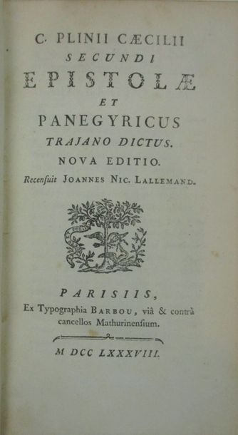 PLINE. Epistolae et panegyricus trajano dictus. Nova editio. Paris, Barbou 1788....