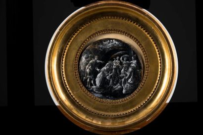 null Tondo en émail, Limoges, XVIe-XVIIe siècle. Scène de Nativité. Diam : 15,5 cm....