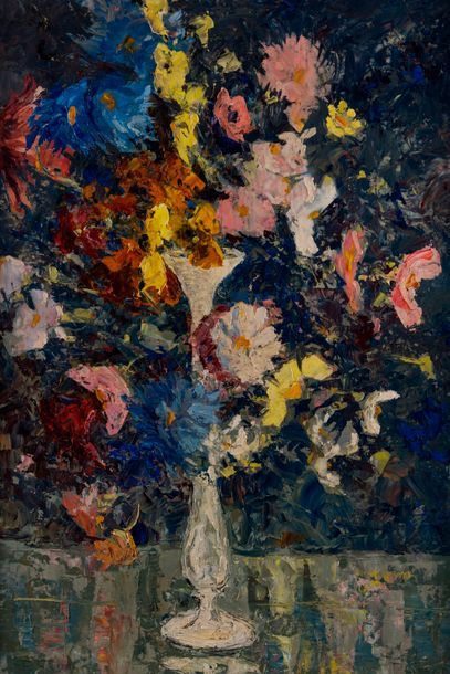 null Paulette GENET (1892-1983). Bouquet de fleurs. Huile sur panneau, signée en...