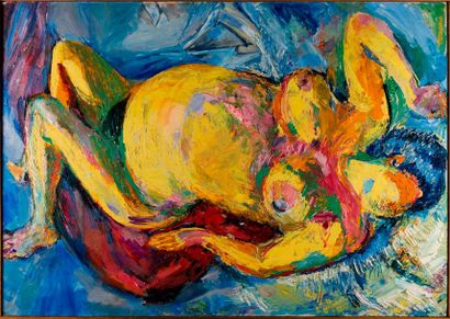 null Jacqueline CERRANO (1920-2007). Femme nue couchée. Huile sur toile, signée....