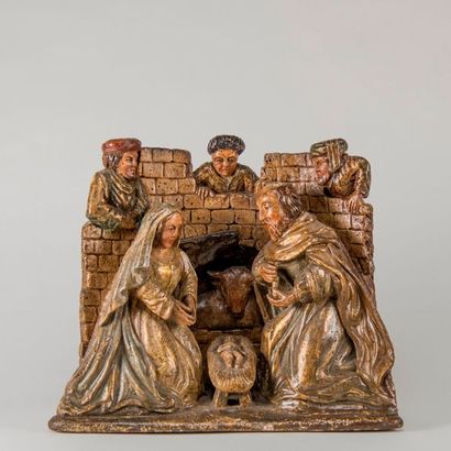 null Scène de Nativité dans le style flamand de la fin du XVème siècle Panneau de...