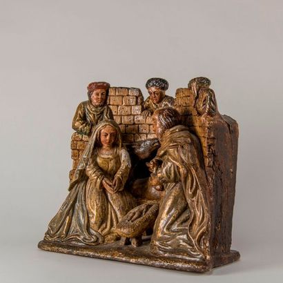 null Scène de Nativité dans le style flamand de la fin du XVème siècle Panneau de...