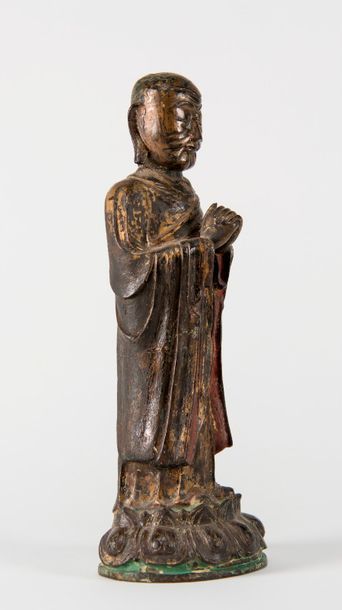 null Statuette de Lohan (Kasyapa) en bronze laqué, Chine, dynastie Ming. Représenté...