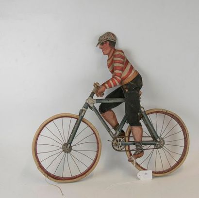 null Bel ensemble autour du cirque: Cycliste funambule en bois peint assemblé L:...