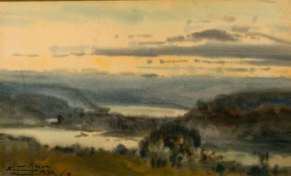 null Eugène VILLON (1879-1951). Paysage au printemps. Aquarelle, signée en bas à...