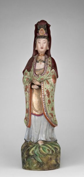 null Japon, fin du XIXème siècle. Bouddha en porcelaine polychrome. H : 51 cm. (Manque...