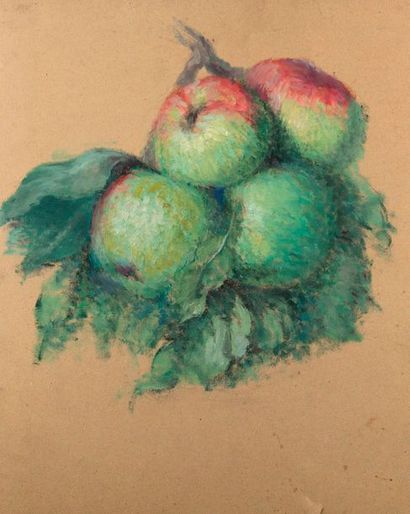 null Suzanne AUFRAY GENESTOUX (XIX-XXème). Nature morte aux pommes. Huile sur toile...