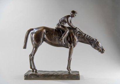 null Giuseppe FERRARI (1840-1905)). Jockey caressant sa monture. Epreuve en bronze...