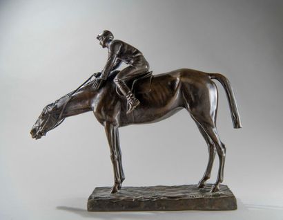 null Giuseppe FERRARI (1840-1905)). Jockey caressant sa monture. Epreuve en bronze...
