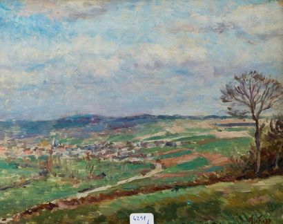 null Georges AUFRAY (XIX-XXème). Paysage de la Loire, vers Montbrison. Huile sur...