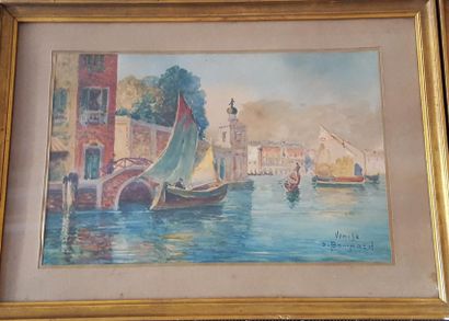 null J. BOMPARD (XIXe-XXe). Venise. Paire d'aquarelles, signées et situées en bas...