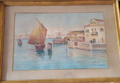 null J. BOMPARD (XIXe-XXe). Venise. Paire d'aquarelles, signées et situées en bas...