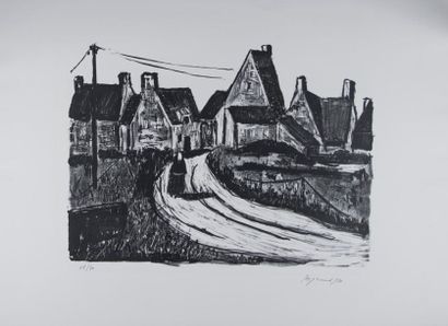 null Georges BORGEAUD (1914-1998). Village breton. Lithographie en noir et blanc,...