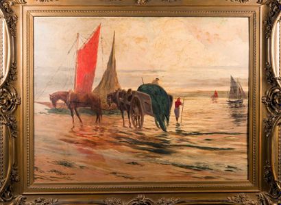 null Marcel CASSIUS-VIGNAU (XIX-XX). La pêche. Huile sur toile, signée en bas à gauche....