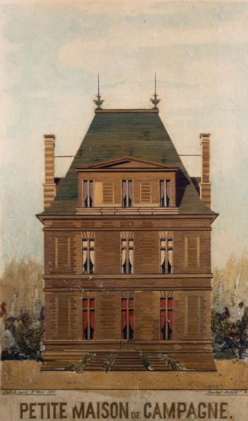 null Ecole de Loire vers 1890 - Antoine Journet. "Petite maison de campagne" et "Porte...