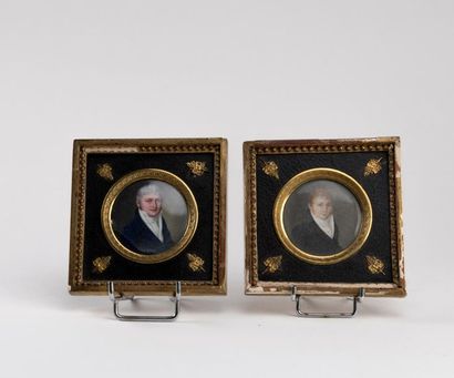 null Paire de miniatures, portraits d'hommes. Annotées au dos "Antoine Villette"...