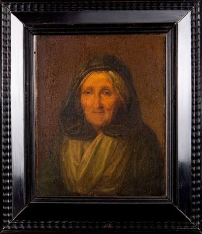null Ecole Française du XVIIIème siècle. Portrait de femme âgée. Huile sur panneau....