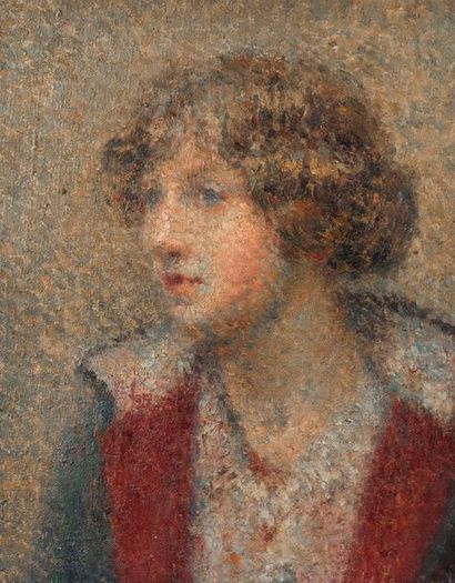 null Suzanne AUFRAY GENESTOUX (XIX-XXème). Portrait de jeune fille. Huile sur toile,...