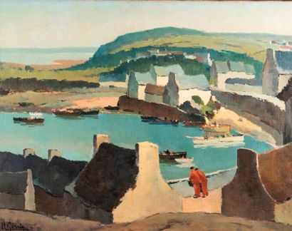 null Ulysse GORRIN (1884-1965). Le port de Tréboul. Huile sur toile, signée en bas...