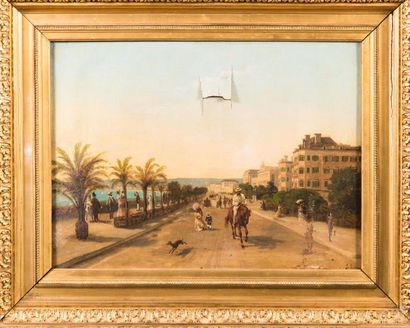 null Antoine Fr. Louis JUBIEN (1833-1909). Promenade des Anglais vers 1900. Huile...