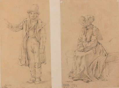 null Louis GUY (1824-1888). Mendiant génois et Femme à la coiffe. Deux dessins sous...