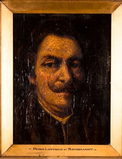 null D'après Rembrandt. Portrait de Peter Lastman. Huile sur panneau. 30,5x23 cm....