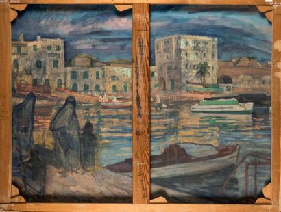 null Maurice BOUVIOLLE (1893-1971). La place de Ghardaïa. 1936. Huile sur toile....