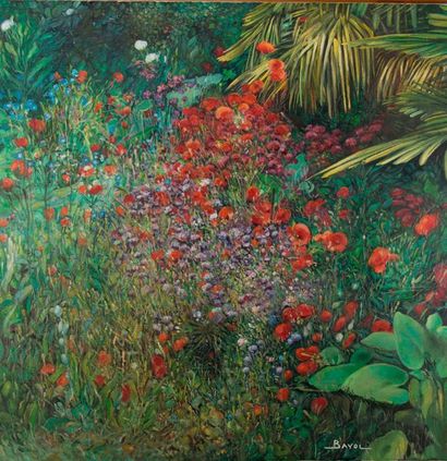 null *Joseph BAYOL (1931- )." Le jardin aux coquelicots".2008. Huile sur toile, signée...
