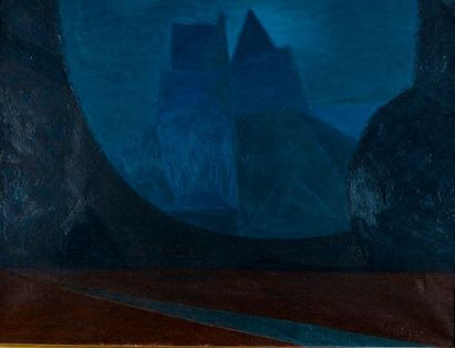 null Serge CHARCHOUNE (1888-1975). Calme de nuit. Huile sur toile, signée en bas...