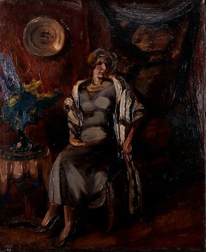 null Henri LE FAUCONNIER (1881-1946). Femme à la fourrure. Huile sur toile. Non signée,...