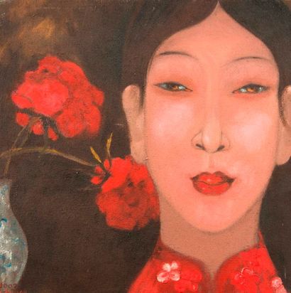 null Li SHUANG (Née en 1957). "Dame de cour de l'intérieur". Huile sur toile, signée...
