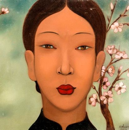 null Li SHUANG (Née en 1957). "Lady 7". Huile sur toile, signée en bas à droite et...