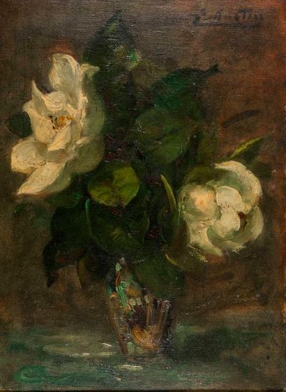 null Jacques MARTIN (1844-1919). Bouquet de pivoines blanches. Huile sur toile, signée...