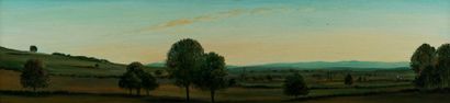 null *NUMA-DROZ (1953). Trois paysages. Trois huiles sur panneau formant tryptique,...
