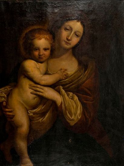 null Ecole Française du XIXème siècle. Vierge à l'Enfant. Huile sur toile. 70x54...