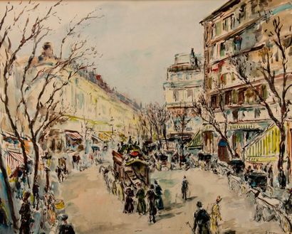 null Arturo SOUTO (1902-1964). Paris, Les Grands Boulevards. Aquarelle, signée en...