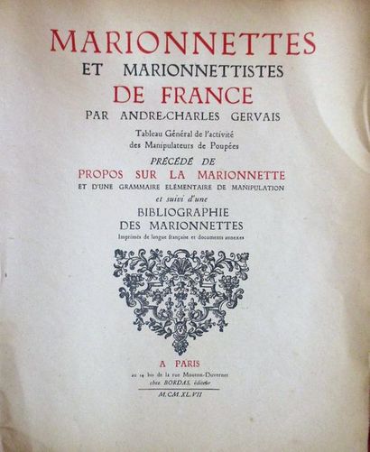 null GERVAIS (A. Ch.) Marionnettes et marionnettistes de France suivi d’une bibliographie...