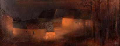 null Daniel GELIS (1942).Paysage nocturne. Huile sur panneau, signée en bas à droite....