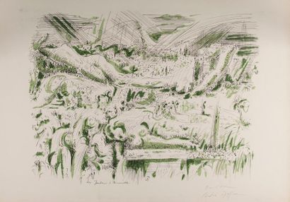 null André MASSON (1896-1987). "Les jardins d'Armide". Lithographie en noir et vert,...