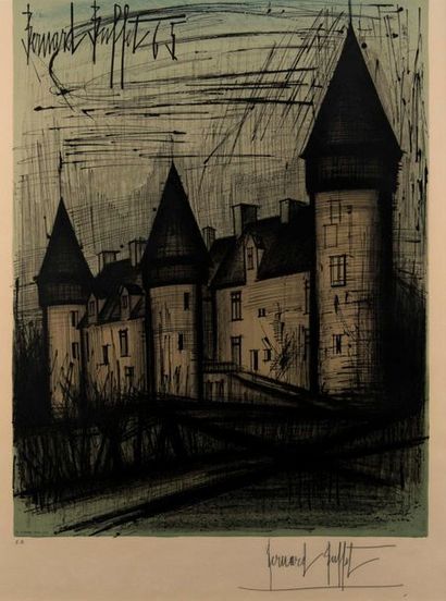 null Bernard BUFFET (1928-1999). Le château de Culan. 1965. Lithographie en couleur,...